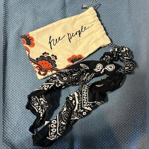 Free People Black & White Bandana-Print Scarf Scrunchie